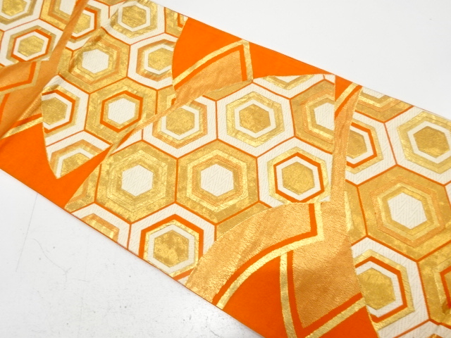 JAPANESE KIMONO / ANTIQUE FUKURO OBI / SILK / WOVEN KIKKO PATTERN